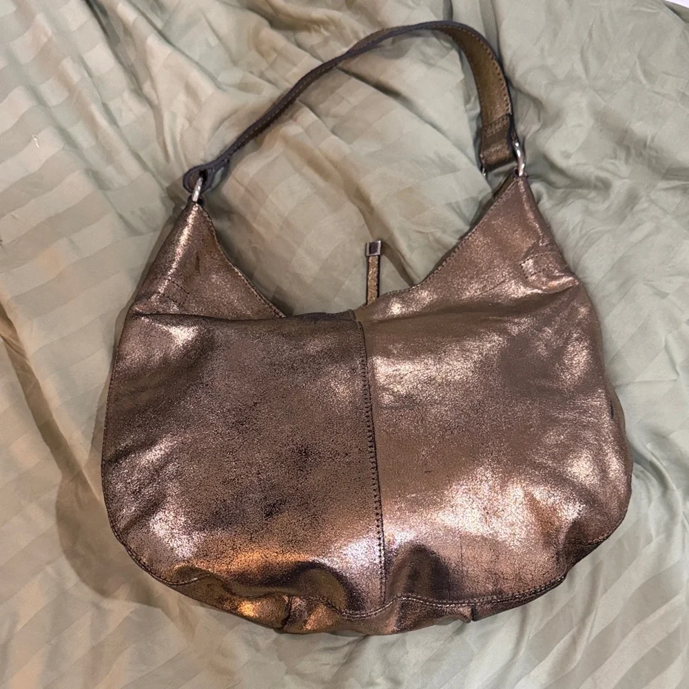 NWOT Kate Landry 100% Leather Metallic Bronze Hobo Bag